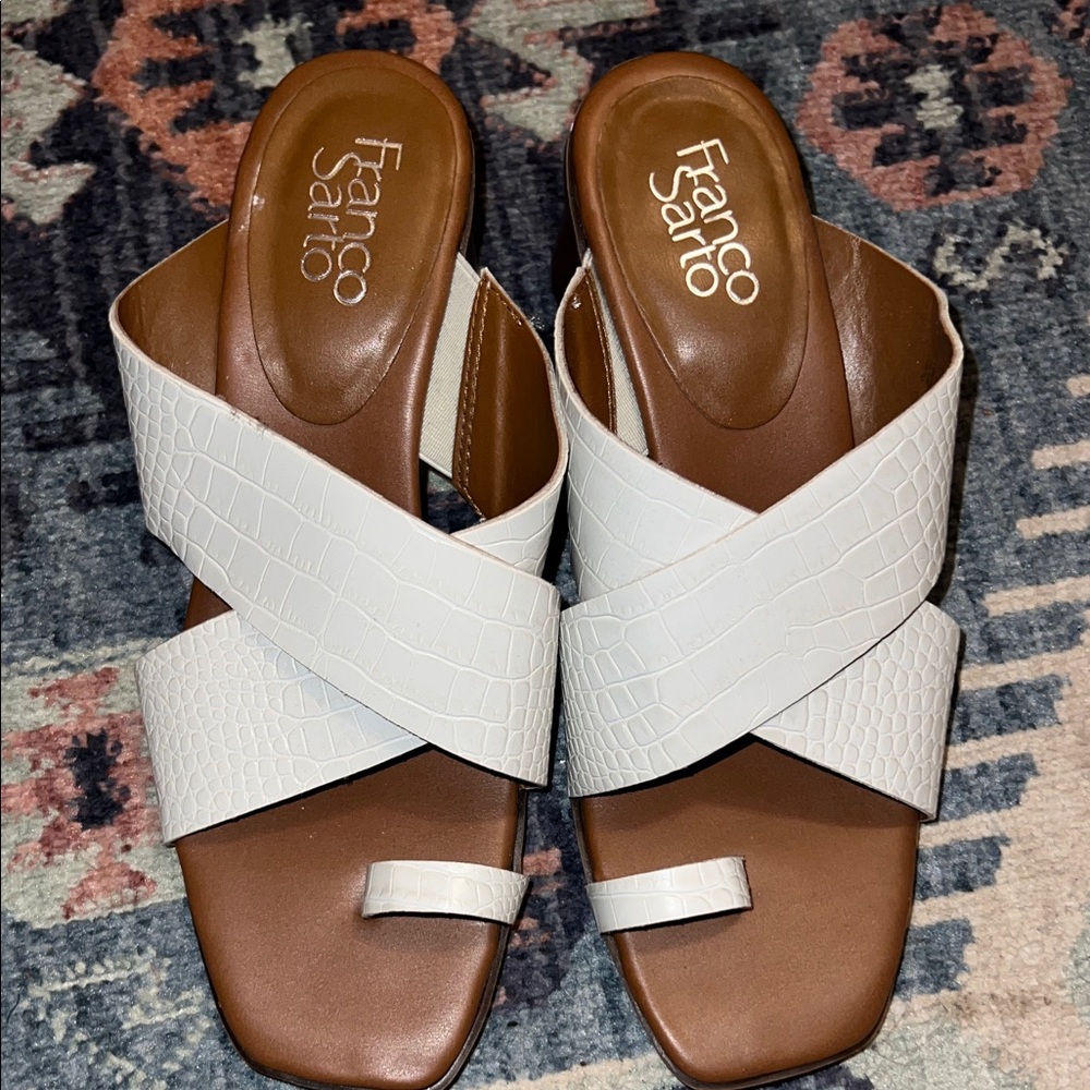 NWT Franco Sarto White and Brown Heeled Sandals - Picture 2 of 3